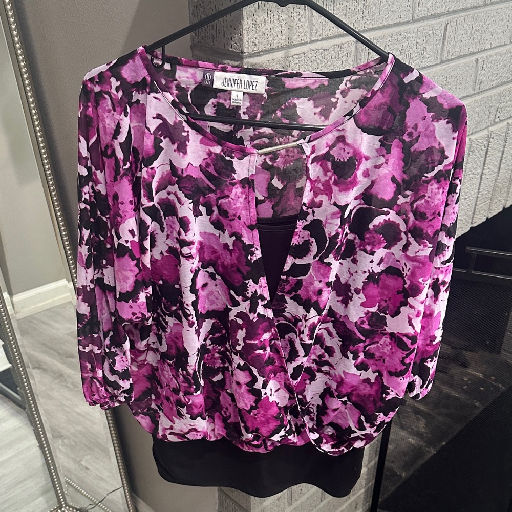 Jennifer Lopez Purple and Black Floral Blouse